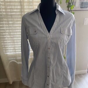 Express Essential Stretch Blue and Cream Striped Shirt